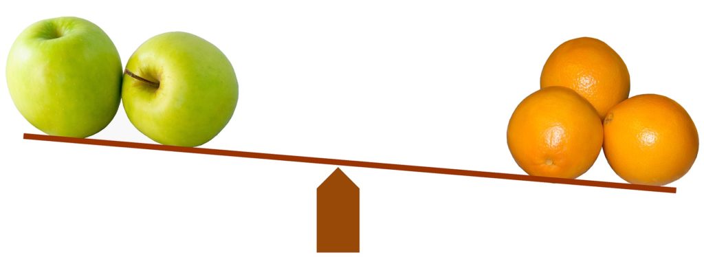 image of comparing oranges to apple